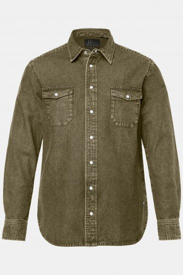 JP1880 Denim Shirt Long Sleeve Olive Green - Ingek - Ingek 2XL-10XL