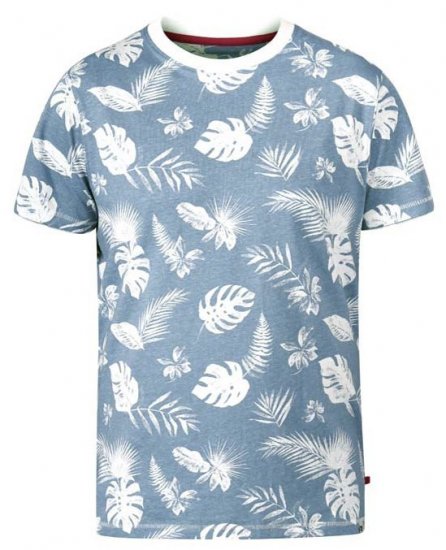 D555 Rudd Hawaiian Print Crew Neck T-Shirt Sky Blue - Pólók - Nagyméretű pólók - 2XL-14XL
