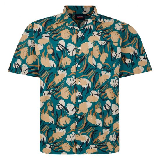 Espionage SH433 rövid ujjú ing absztrakt virágmintával zöld/taupe - Ingek - Ingek 2XL-10XL