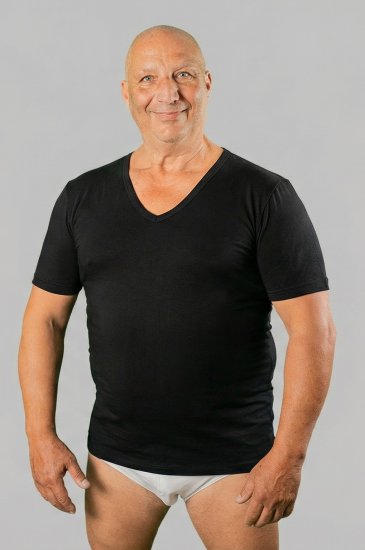 20 Nodi Short Sleeve V-Neck in Combed Cotton Jersey Black - Undershirts - 