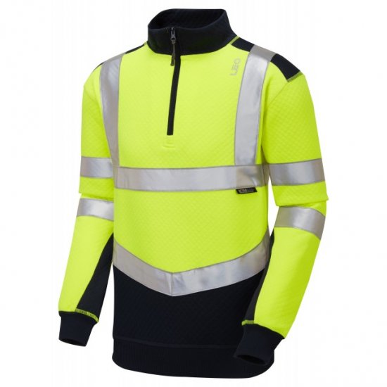 Leo Tapeley Ecoviz Dual Colour 1/4 Zip Sweatshirt Hi-Vis Yellow/Navy - Munkaruha - Nagyméretű Munkaruha 3XL-6XL