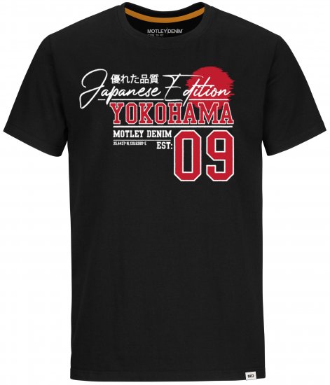 Motley Denim Sterling T-shirt Red on Black - Pólók - Nagyméretű pólók - 2XL-14XL