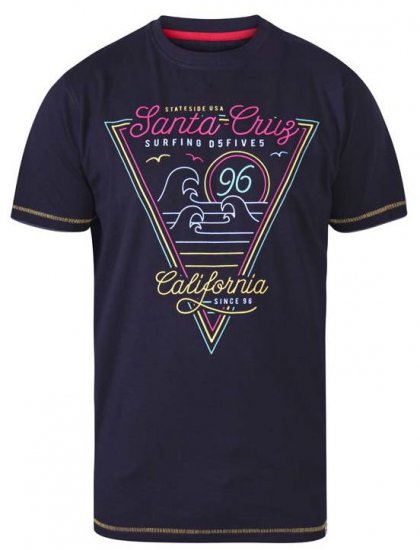 D555 Valley Santa Cruz Crew Neck Printed T-Shirt Black - Pólók - Nagyméretű pólók - 2XL-14XL