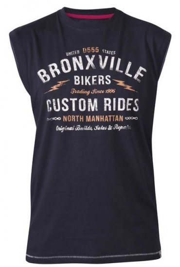 D555 Wrexham Bronxville Biker Printed Sleeveless T-Shirt Navy - Pólók - Nagyméretű pólók - 2XL-14XL